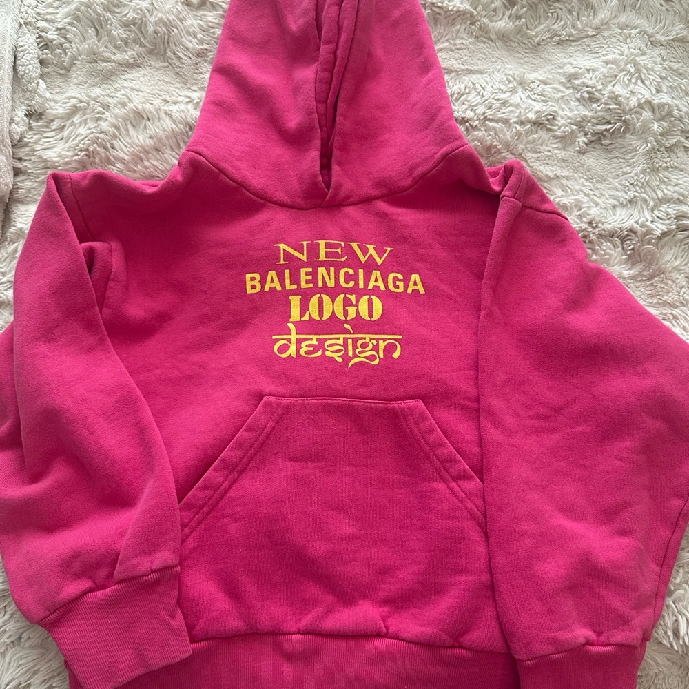 Balenciaga Pink Hoodie with Yellow Logo